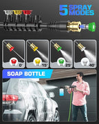 Pressure Cleaner, Portable Power Cleaner with 4 QC Nozzles and Soap Bottle, Cleaner Machine for Cars/Home/Driveways/Patios/Decks/Fences