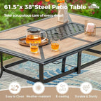 7 Pcs Patio Dining Set for 6, Metal Rectangular Dining Table (PVC Table Top) with Umbrella Hole and 6 Chairs, Outdoor Dining Set for Lawn Garden Deck, Blue