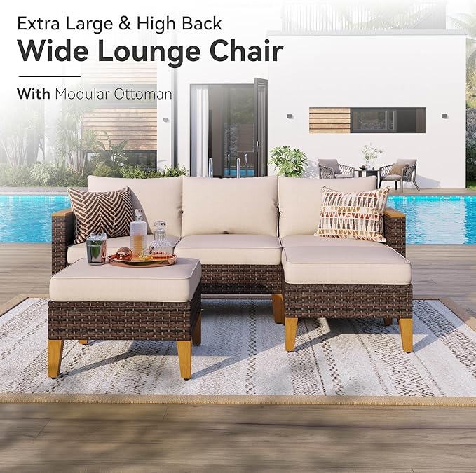 GREEN PARTY 9 Pieces Wicker Patio Furniture Set, All-Weather Outdoor Rattan Patio Sectional Sofa Conversation Set with 4" Thick Cushions for Garden, Backyard, 2 x Ottomans