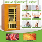 Real Relax Far Infrared Sauna for Home, 2 Person Indoor Home Sauna with Low Emf Red Light Therapy, Canadian Hemlock Wooden Dry Saunas Room with Bluetooth Speakers, 9-Color Chromotherapy Lights