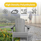 Kingdura Foldable Adirondack Chair, Portable HDPE All Weather Resistant Outdoor Patio Chair, Wooden Textured with Cup Holder, 380LBS Capacity for Poolside, Backyard, Deck, Fire Pit (Grey)