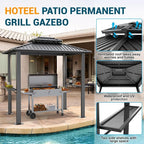 Hoteel 6x8 Hardtop Grill Gazebo, Outdoor Patio BBQ Gazebo with Galvanized Steel Double Roof, Hardtop Barbecue Canopy with 2 Side Shelves for Deck Lawn Backyard Garden,Black