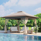 Bezseller 13x13 Pop Up Gazebo Tent with Mosquito Netting – Quick Set Up, Water-Resistant Outdoor Canopy for Patio, Garden, Backyard, and More,Khaki