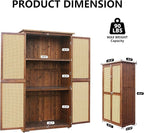 60 Inches Outdoor Storage Shed, Wood Shed with Rattan Indoor Storage Cabinet with Floor, Adjustable Shelves for Patio, Garden,Lawn and Living Room, Carbonized Black