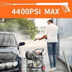 4400 PSI Gas Powered Commercial High Pressure Washer with Hose Reel 296cc 7HP Engine 4.0GPM Electric Start, Includes 50 FT 3/8 inch Hose 5 Quick Connect Nozzles Spray Gun and Wand