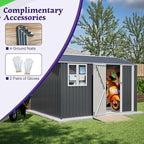 10X8FT Outdoor Steel Storage Shed with Clear Window, Lockable Doors, Weather-Resistant Metal Tool Shed for Garden, Backyard, Patio, and Utility Storage,Gray