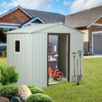 8x4 ft Outdoor Metal Storage Shed with Floor Foundation and Window, Lockable Galvanized Steel Tool Shed with Sliding Door and Air Vent, Waterproof Garden Storage House for Backyard, Patio