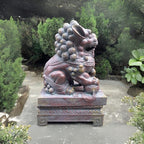 Zaer Ltd. Set of 2 Traditional Fu Dog Garden Statues, Chinese Guardian Lion Sculptures with Pedestals, Made with Magnesium-Cement (Blue-Bronze)