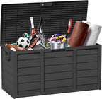 75 Gallon Outdoor Deck Box - Durable Resin Storage with Lockable Lid, for Patio Furniture Cushions, Pillows (Black)