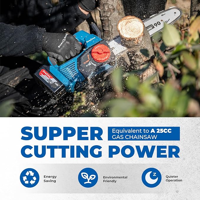 Dong Cheng 12 Inch Brushless Cordless Chainsaw 20V, 12m/s Chain Speed, Tool-Free Tensioning, Auto Oiler & Chain Brake for Wood Cutting & Tree Trimming, Bare Tool Only