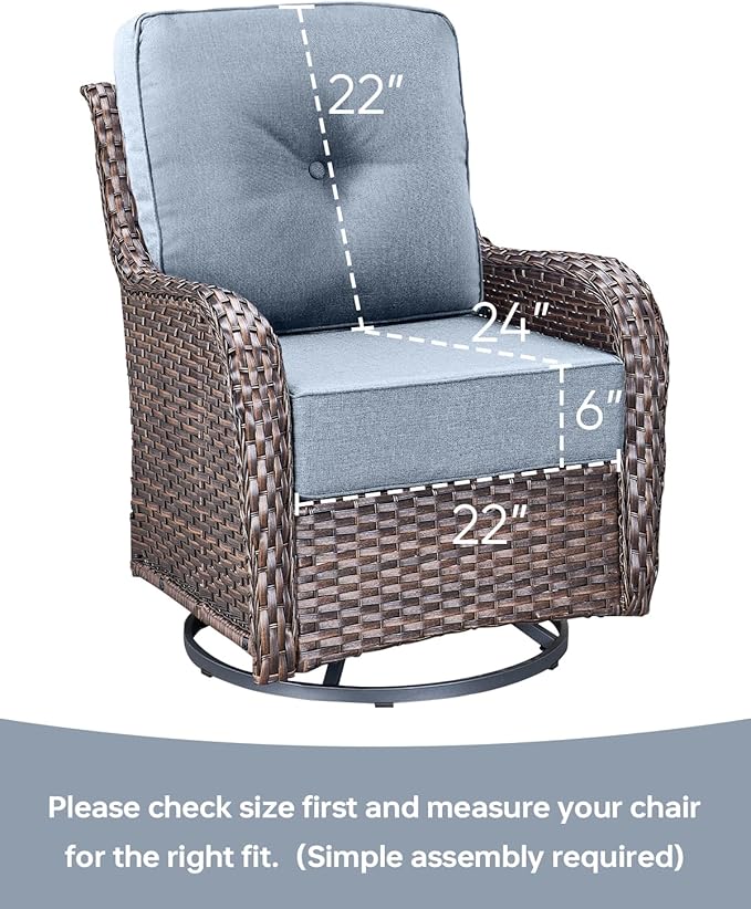 Luxury 22x24/22x25 6-Inch Outdoor Cushions for 5 Peice Patio Furniture Set - Set of 5 Water Repellent Pillow for Wicker Rocking Swivel Chairs Loveseat Couch Sectional Sofa - Baby Blue