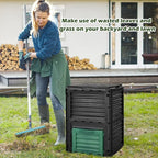 Happygrill Outdoor Compost Bin, Composting Box w/Top Flip Latch-on Lid,80 Gallons Composter for Kitchen Waste & Garden Scraps, Compost Barrel for Fast Creation of Fertile Soil (Black+Green)