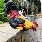 Garden Statues Cock Art Decoration Rooster Figurine for Yard, Chicken Sculpture Ornaments (Red)