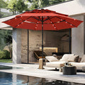 PHI VILLA 10ft Patio Umbrella with Light, Outdoor Large Auto-Tilt 3 Tier Market Table Umbrellas with 8 Sturdy Ribs and 1.5" Pole for Lawn Poolside Garden Terrace, Orange Red