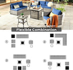 ovios 9 Pieces Patio Furniture Set, Outdoor Wicker Sectional Sofa with 30" Fire Pit Table Swivel Chair, Modern Modular Deep Seat Rattan Couch Conversation Sets, Navy Blue