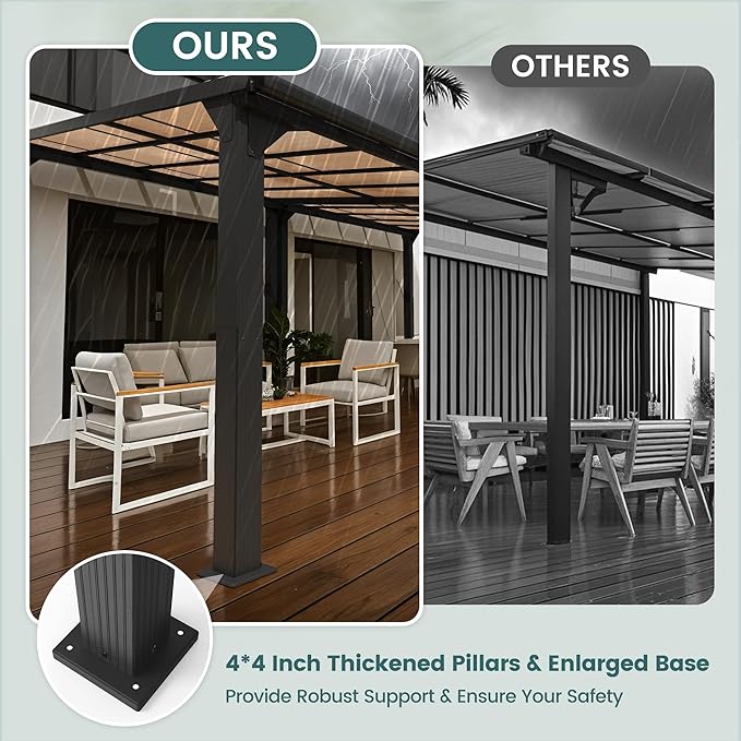 10 * 14FT Pergola,Outdoor Gazebo,Hardtop Lean to Gazebo,Wall Mounted Pergola,Pergolas Gazebos Clearance,Aluminum Frame Pergola,UV Resistant Patio Roof,Patio Awnings for Porch,Lawn,Backyard