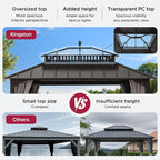 SUNJOY Kingston 12' x 10' Hardtop Gazebo with Galvanized Steel/Polycarbonate Double Roof, Curtain and Netting, Brown Aluminum Posts Permanent Pavilion Gazebo for Garden, Patio, Deck, Lawn
