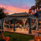SUNJOY Kingston 20' x 12' Hardtop Gazebo with Galvanized Steel Double Roof, Curtain and Netting, Gray Aluminum Posts Permanent Pavilion Gazebo for Garden, Patio, Deck, Lawn