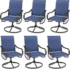 MFSTUDIO Outdoor Swivel Patio Dining Chairs Set of 6, High Back Padded Textilene Patio Chairs for Balcony, Backyad, Deck, Garden (Padded Navy Fabric,Black Frame)