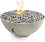 Outdoor GreatRoom Co Propane Fire Pit Table - Cove Gas Fire Pits for Outside Patio - 42 Inch Round Edge Bowl Concrete Firepit Fire Table, Glass Tabletop Cover, Tempered Clear Glass Gems, 105,000 BTU