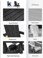 KINGYES Folding Adjustable Adirondack Chair with Retractable Ottoman, HDPE Reclining Adirondack Chair with Cup Holder, Black