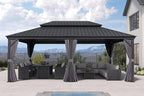 PURPLE LEAF 13' X 20' Permanent Hardtop Gazebo Aluminum Gazebo with Galvanized Steel Double Roof for Patio Lawn and Garden, Curtains and Netting Included Grey