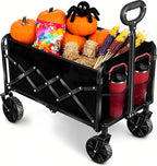 Wagons Carts Foldable,360 lbs Collapsible Wagon with Wheels Foldable Wagon Cart with Flexible Handle,Lightweight Portable Folding Cart for Camping Beach Picinic Grocery Sports Shopping Classic Black