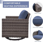 Outdoor Patio Swivel Rocker Chairs - 3 Piece Wicker Patio Furniture Bistro Swivel Rocking Chairs Set with Comfortable Cushions,Sturdy Metal Frame and Side Table for Porch Deck(Mixed Grey/Blue)