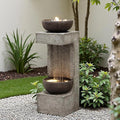 33.9" Waterfall Fountain Outdoor with LED Lights – Modern Rain Curtain Resin Garden Waterfall and Fountains, Bowl Design Outdoor Water Feature for Patio, Porch, Backyard, Lawn & Home Decor