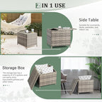 Outvita Outdoor Side Table, Rattan Coffee Table with Storage 27 Gallon Patio Small Deck Storage Box for Cushion Towel Books, Brown Side Table with lid