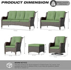 Joyside 5 Piece Outdoor Patio Furniture Set Wicker Conversation Bistro Set Swivel Rocking Chairs with Side Table and Ottomans for Backyard, Porch, Deck(Mixed Grey/Green)