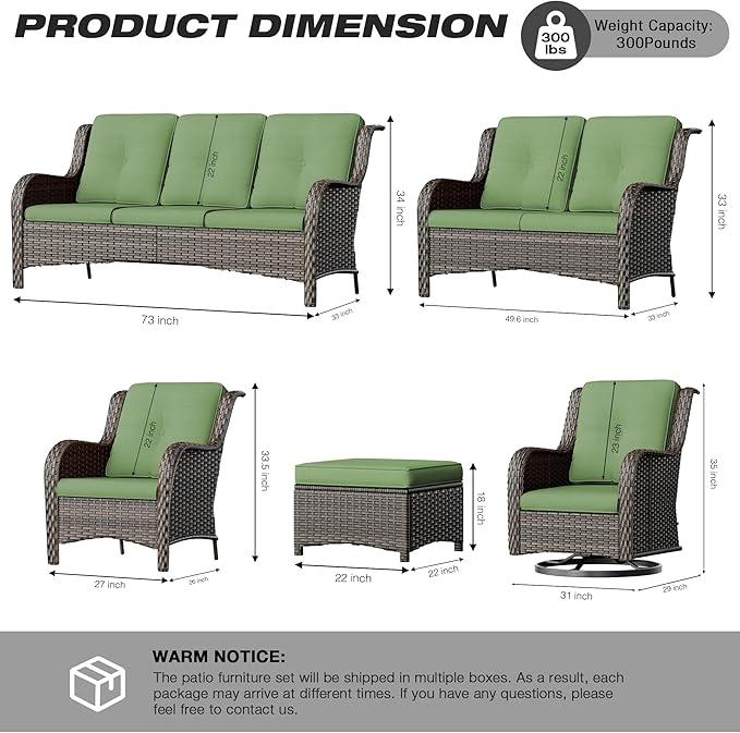 Joyside 4 Pieces Outdoor Patio Furniture Set Wicker Conversation Bistro Set 2 PE Wicker Patio with 2pcs Ottomans for Backyard, Porch, Balcony(Mixed Grey/Green)