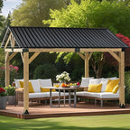 CHARMELEON Wood Gazebo 10x12 FT – Hardtop Metal Roof Patio Cedar Gazebo with Wood Frame for Outdoor– Gable Roof Pavilion para Patio, Backyard, Deck, Lawn and Garden