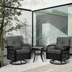 Patio Furniture Set Swivel Rocker, Outdoor Patio Chairs, 3 Piece Suit Porch Furniture Rocking Set, Backyard and Garden Rocker Rattan Chair, with Thickened Cushions and Glass Coffee Table(Grey)