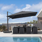 PURPLE LEAF 12' X 9' Rectangle Patio Umbrella with Base Included Large Outdoor Aluminum Offset Umbrella with 360-degree Rotation Cantilever Umbrella for Garden Deck Backyard Pool Grey