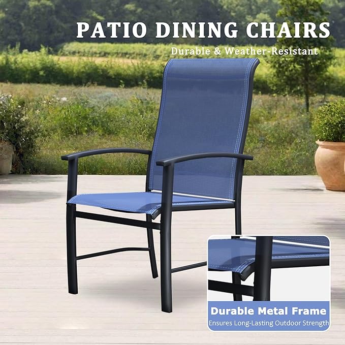 Outdoor Dining Chairs Set of 2, Stackable Patio Chairs with Metal Frame & Textilene Fabric, Perfect for Patio Garden Deck, Blue