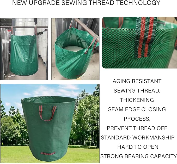 Reusable Yard Waste bags,Collapsible Leaf Bag with Gardening Gloves,Yard Debris Collapsible Bag With 4 Handles, for Leaves, Lawn Debris & Grass Clippings (14Gallon)