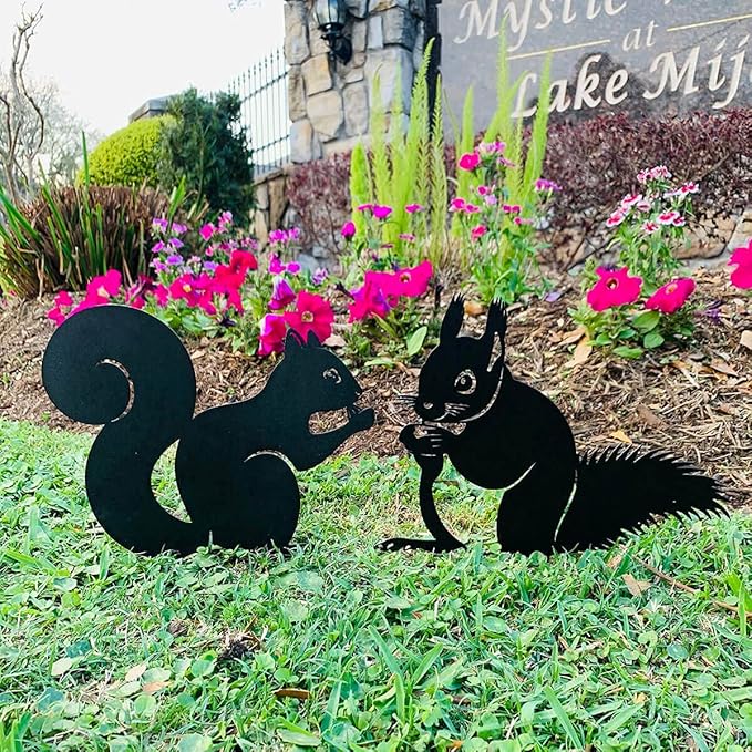 RealSteel Metal Garden Sculptures & Statues, Yard Art, Flowerbed Decoration, Outdoor Decor, Animal Stake Pack - Black