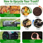 Compost Bin, 43 Gallon Dual Chamber Composter Tumbler Outdoor with 2 Sliding Door and Aeration System, BPA-Free Large Rotating Composting Bin for Garden, Kitchen, and Yard Waste, Black