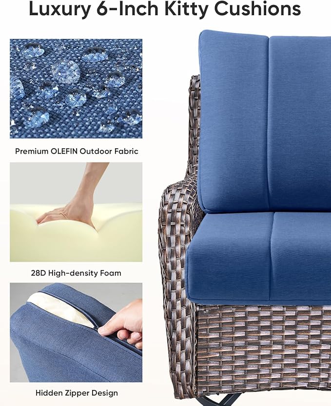 Luxury 24x24x6 Inch Kitty Outdoor Chair Cushions Set of 4 - Heavy Duty Water-Resistant Comfortable Cushion for Patio Furniture Dining Gliding Rocking Chair Loveseat Sofa - Navy Blue