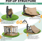 COBIZI 10x10ft Pop up Gazebo Screen House Tent for Camping, Pop-up Camping Canopy with Mesh Windows,Portable Outdoor Quick-Set Hub Tent with Carrying Bag&Ground Stakes,Khaki(Upgraded 2.0)