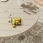 VICLLAX 60" Outdoor Round Patio Dining Table for 8-10, All Weather Metal Dining Table with Umbrella Hole for Deck Lawn Garden Backyard, Sandshell