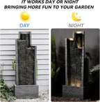 Modern Indoor Water Fountain,49.6" H Outdoor Garden Water Fountains Cascading Floor - Standing Tall Waterfall Outdoor Feature with LED Lights for Patio, Backyard, Deck, Porch and Home Art Decor