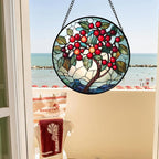 CRIS GIF Stained Glass Window Hanging - Red Fruit Tree Landscape Suncatcher for Doors Garden Patio Sun Catchers Decor Christmas Mother's Day Birthday Gifts for Women Men Mom Nana Friend 9.8 in