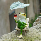 OwMell Frog Statue for Garden, Green Frog Figurine for Outdoor Decor Yard and Garden Decoration Resin Sculpture - Chill with Wine