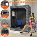2 Person Portable Steam Sauna for Home, Extra Large Sauna Box for Relaxation, Detoxification, 2 Steamer, 2 Foldable Chair & Remote Control, Grey