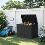 EasyUp 45 Gallon Outdoor Storage Box, Resin Waterproof UV-Resistant Deck Box, Reinforced Stability for Patio, Garden, and Poolside, Striped Black