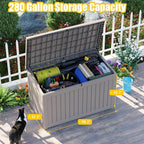 ROJIK Outdoor Storage Housing Deck Box,Waterproof Patio Furniture, Garden Tools,Cushions,Pool Accessories Storage Bench with Lockable Lid and Side Handles (Grey,280 Gal)