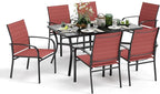 Patio Dining Set 7 Piece Outdoor Furniture Set with Metal Patio Dining Table with Umbrella Hole for Deck Garden Backyard Lawn, Red