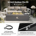 UPHA 56-inch Outdoor Propane Gas Fire Pit Table 50000 BTU Concrete Rectangle FirePit for Outside Patio with Propane Tank Cover, Wind Guad, Lava Rocks, Rain Cover, Grey
